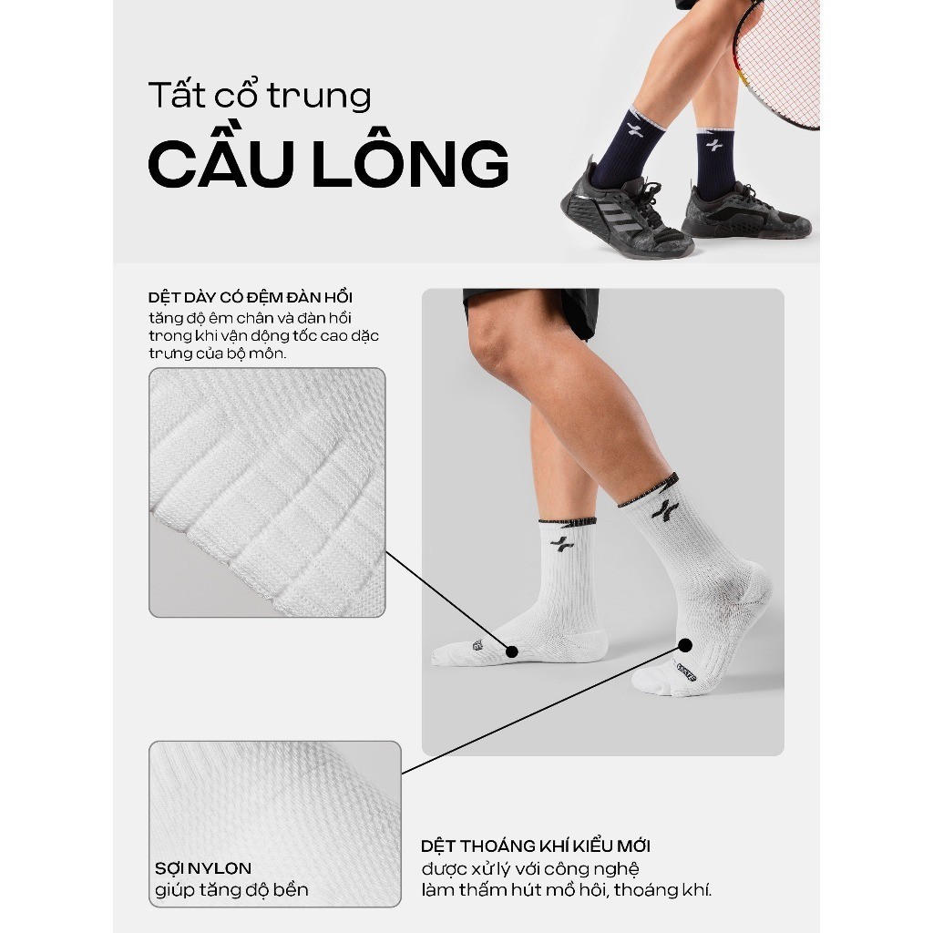[MUA 2 GIẢM 5%]Combo 2 Tất Racquet Sport cổ trung hạn chế xù lông Coolmate