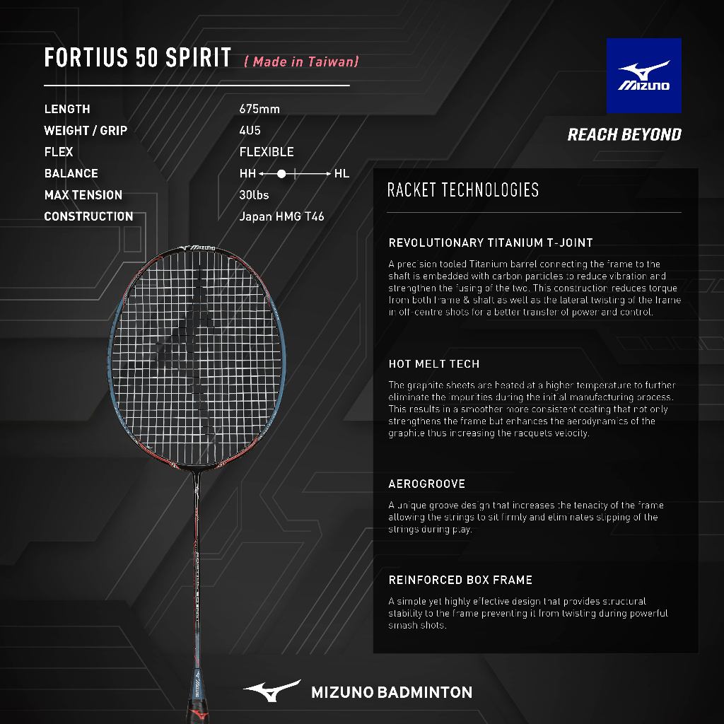 Vợt Cầu Lông Mizuno Fortius 50 Spirit (Không kèm lưới