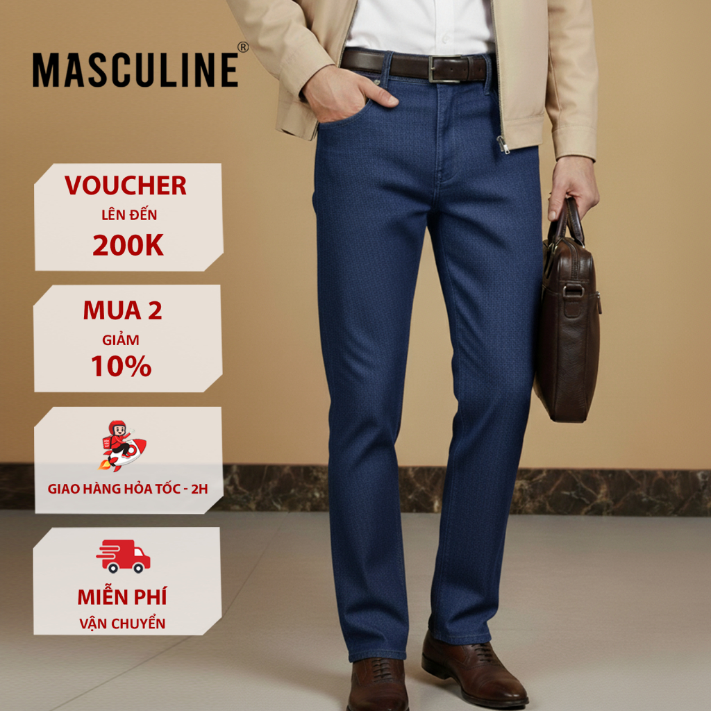 Quần jeans trung tuổi nam Masculine cao cấp, dáng phổ thông, đường may chắc chắn -MJRC24.3