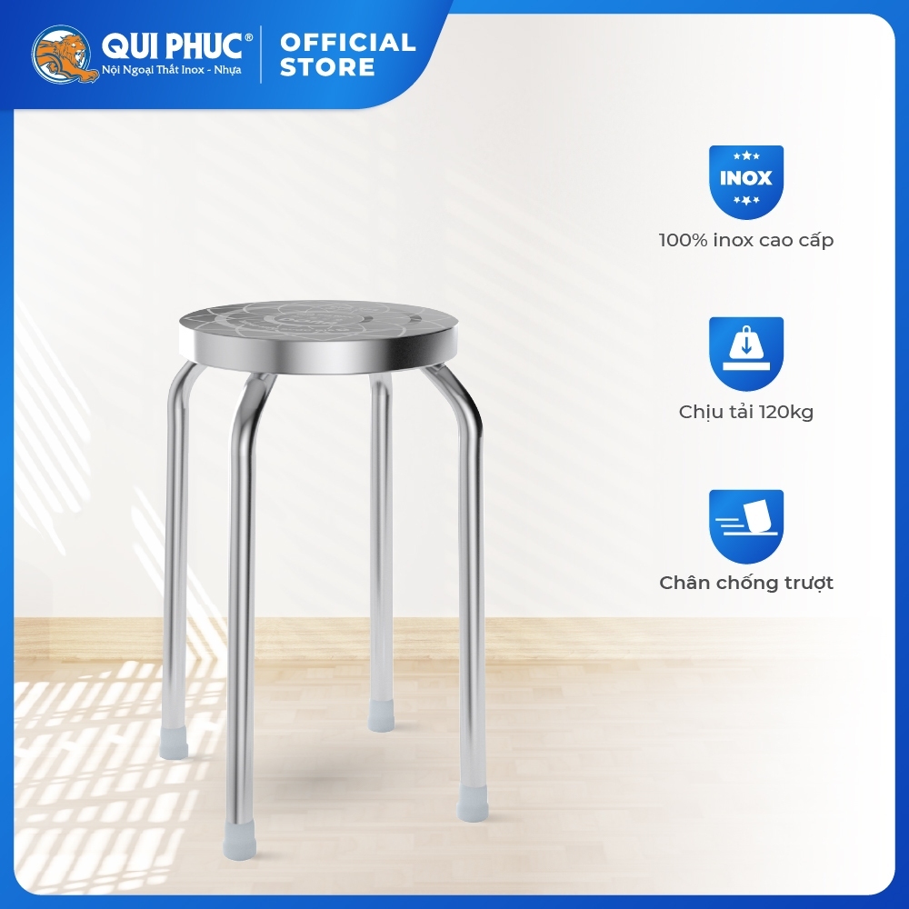 [FREESHIP] Ghế inox đẩu Dona QUI PHÚC, combo 10 ghế, an toàn, tiện lợi, inox cao cấp, sáng bóng, chịu lực tốt 120kg