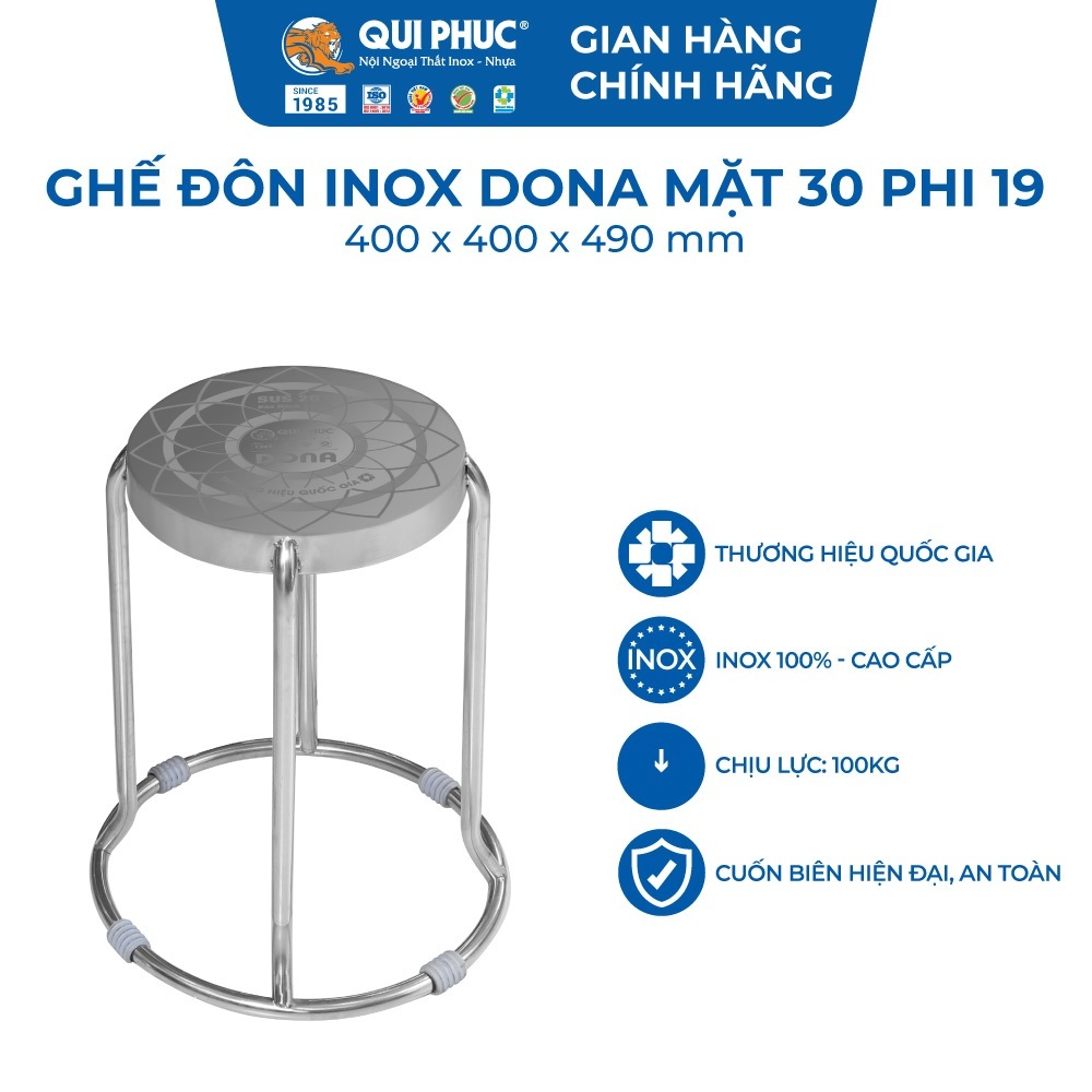 [FREESHIP] Ghế inox đôn Dona QUI PHÚC combo 10 ghế, inox cao cấp, sáng bóng, chịu lực 100kg, xếp chồng tiện lợi