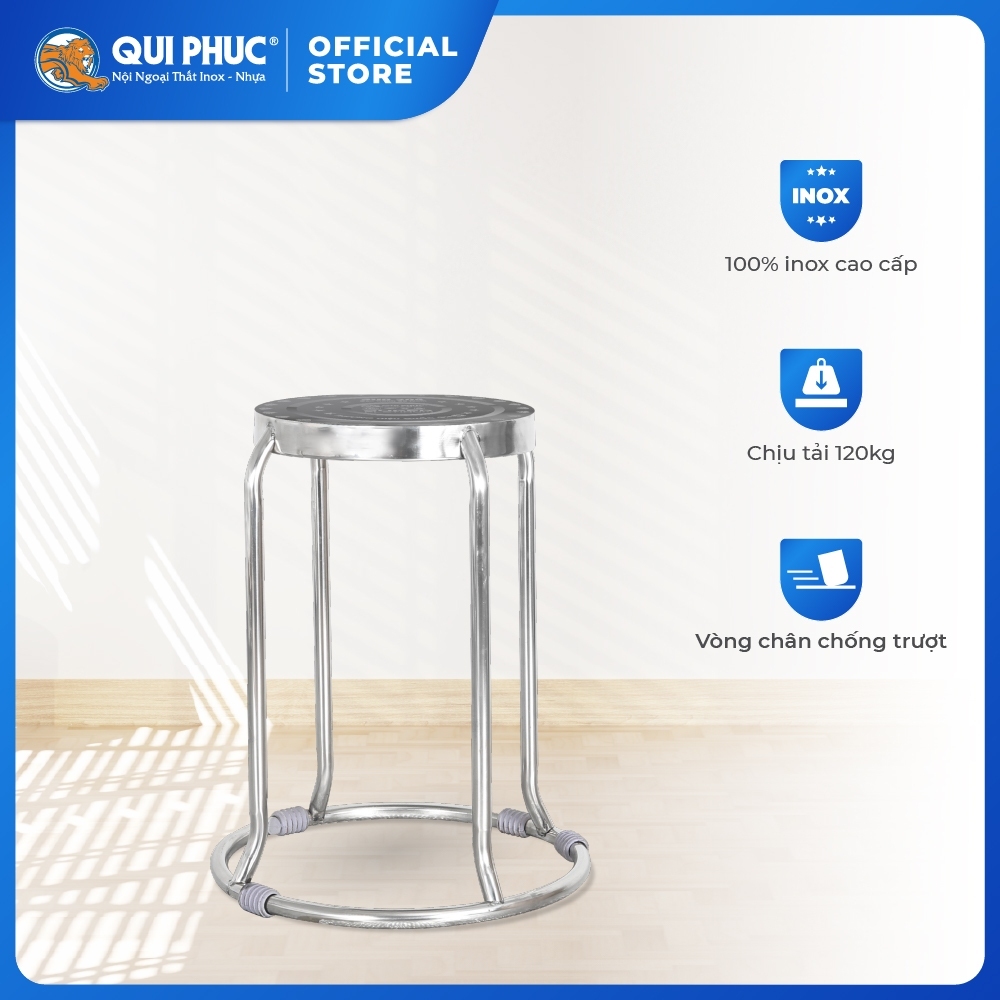 [FREESHIP] Ghế inox đôn Super QUI PHÚC combo 10 ghế, Inox cao cấp, sáng bóng chịu lực 120kg, xếp chồng tiện lợi