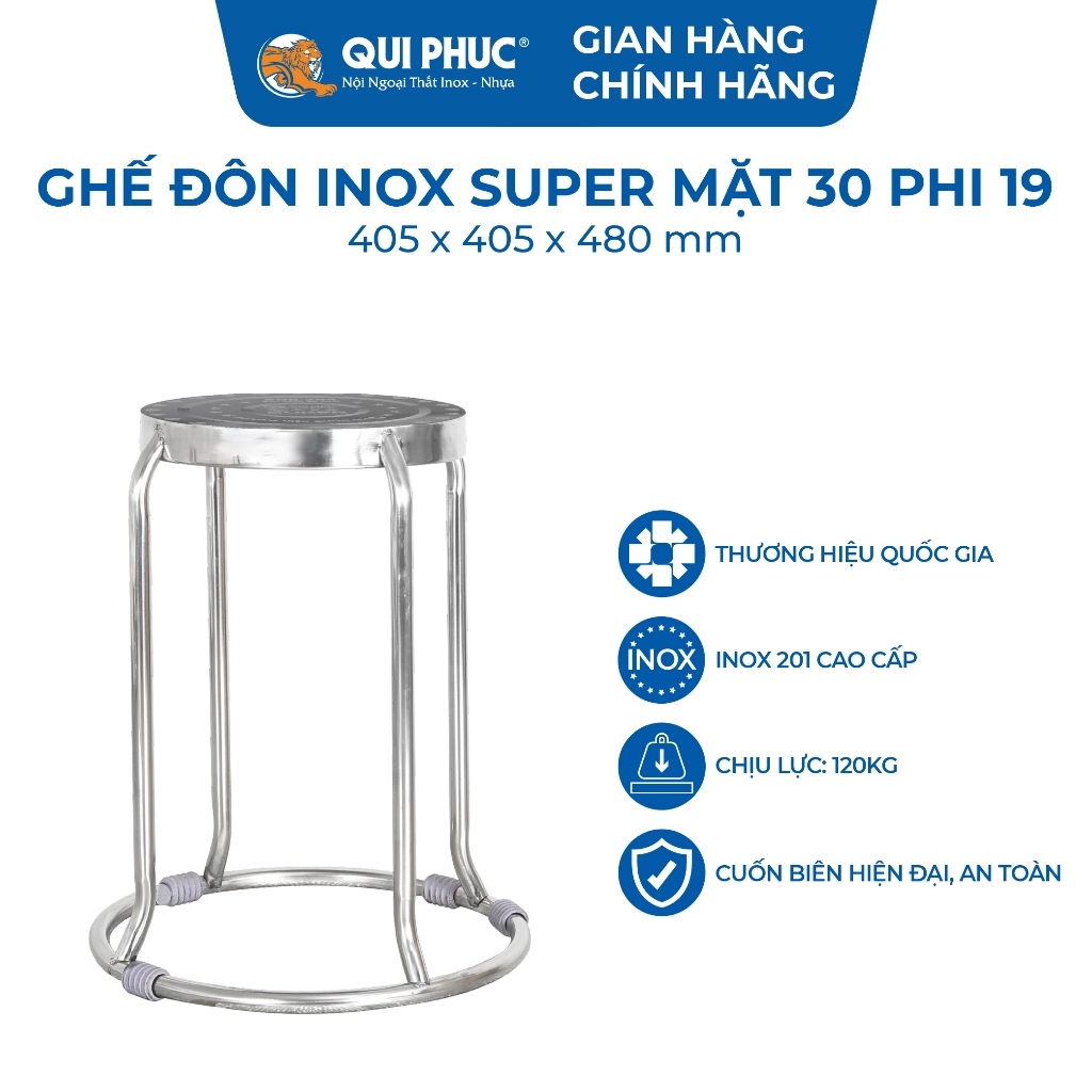 [FREESHIP] Ghế inox đôn Super QUI PHÚC combo 10 ghế, Inox cao cấp, sáng bóng chịu lực 120kg, xếp chồng tiện lợi