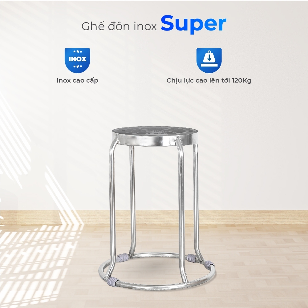 [FREESHIP] Ghế inox đôn Super QUI PHÚC combo 10 ghế, Inox cao cấp, sáng bóng chịu lực 120kg, xếp chồng tiện lợi