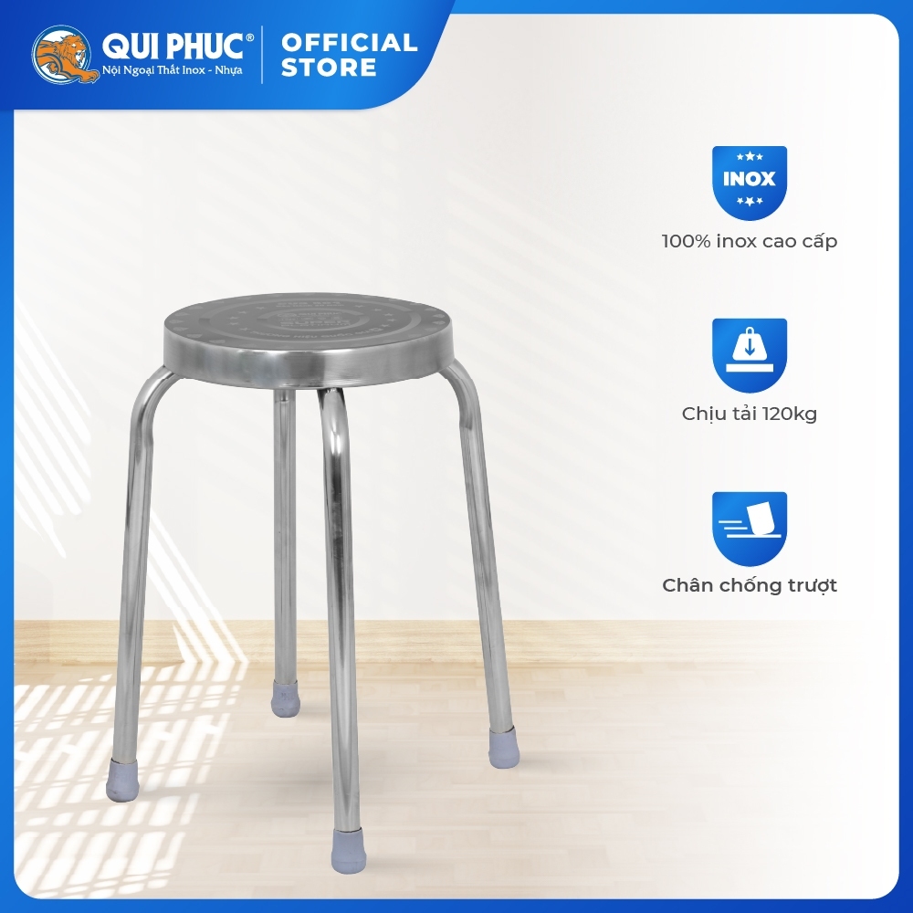 [FREESHIP] Ghế inox đẩu Super QUI PHÚC combo 10 ghế, inox sáng bóng, chịu lực 120kg, chân ghế chống trượt chắc chắn