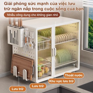 Tủ bát đĩa nhà bếp Sơn thép cacbon Kệ Úp Bát Đĩa Có Nắp Đậy không cần lắp ráp Kệ để bát đĩa