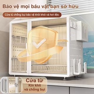 Tủ bát đĩa nhà bếp Sơn thép cacbon Kệ Úp Bát Đĩa Có Nắp Đậy không cần lắp ráp Kệ để bát đĩa