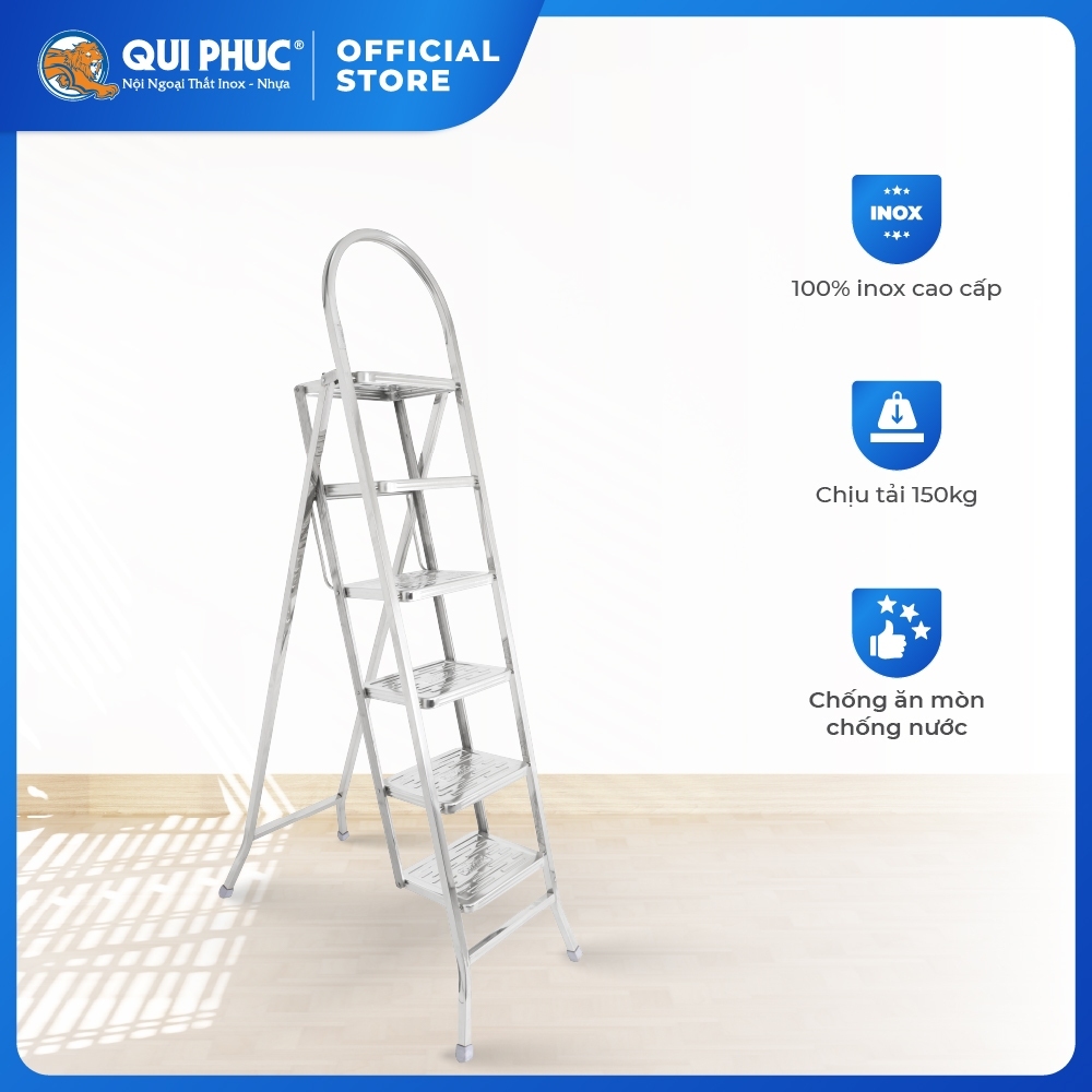 [FREESHIP] Thang gấp gọn Deli QUI PHÚC, inox cao cấp, không gỉ, chịu lực tốt, an toàn, chân chống trượt