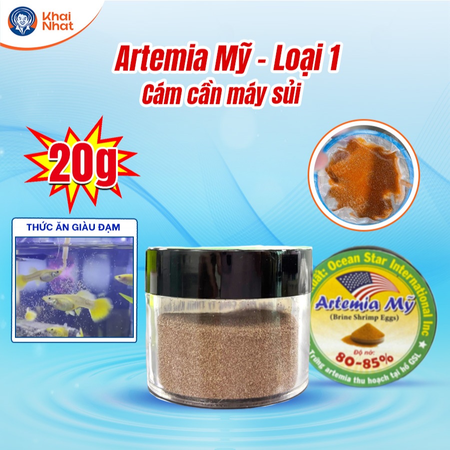 Cám Artemia Mỹ Khô Mặn (cần máy sủi) - Thức ăn khô cho cá mới đẻ ăn nhanh lớn (20g/Hũ)