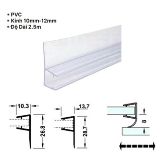 250cm Thanh Nẹp (Ron) Gioăng nhựa / chắn nước, chắn bụi, chặn hơi máy lạnh, chống va đập dùng cho kính 10mm-12mm