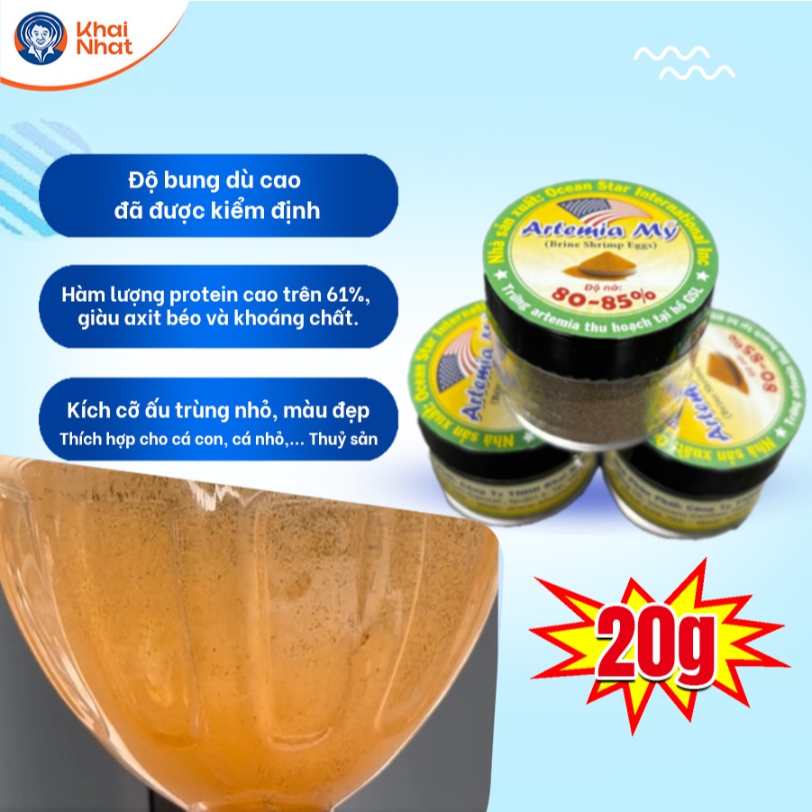 Cám Artemia Mỹ Khô Mặn (cần máy sủi) - Thức ăn khô cho cá mới đẻ ăn nhanh lớn (20g/Hũ)
