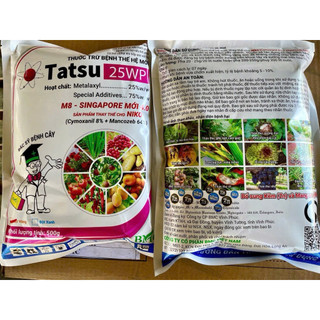 500gr Metalaxyl vàng TATSU 25WP trừ thán thư, vàng lá, phấn trắng, héo xanh, thối trái, lưu dẫn 2 chiều, mát cây
