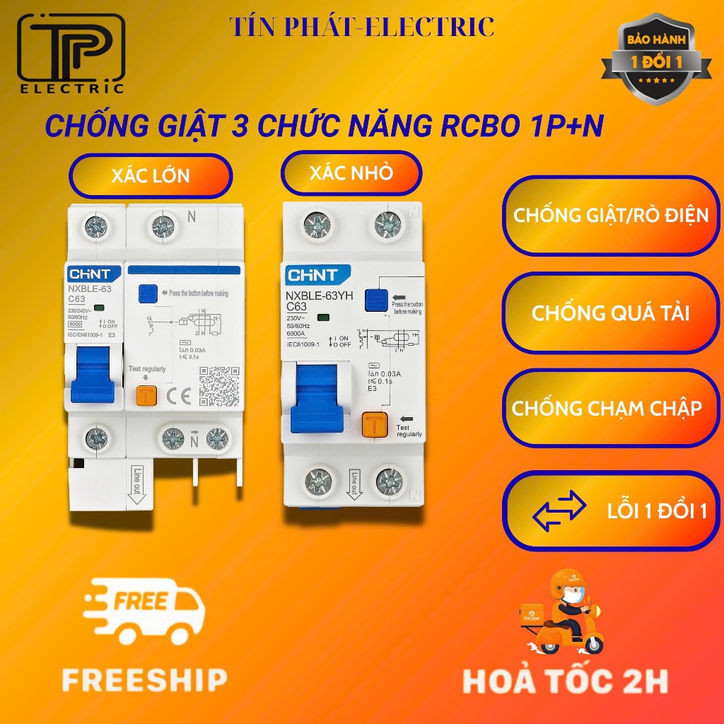 Atomat Chống rò cồng giật 3 chức năng RCBO Chint NXBLE-32 1P+N 32A 40A ...