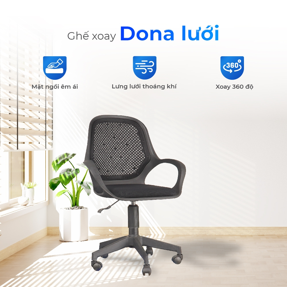 [FREESHIP] Ghế văn phòng Dona QUI PHÚC combo 2 ghế lưng lưới, dễ lắp đặt, chắc chắn, chân xoay 360 độ, linh hoạt