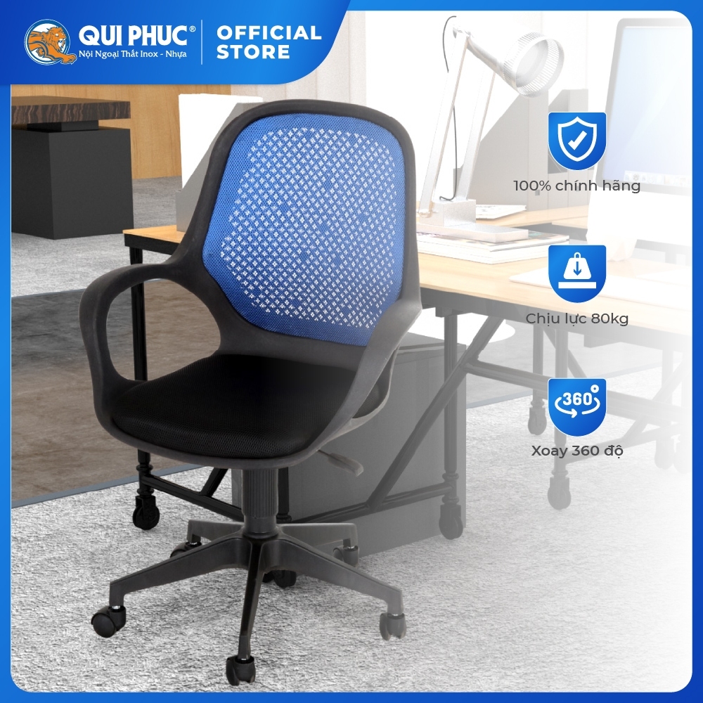 [FREESHIP] Ghế văn phòng Dona QUI PHÚC combo 2 ghế lưng lưới, dễ lắp đặt, chắc chắn, chân xoay 360 độ, linh hoạt
