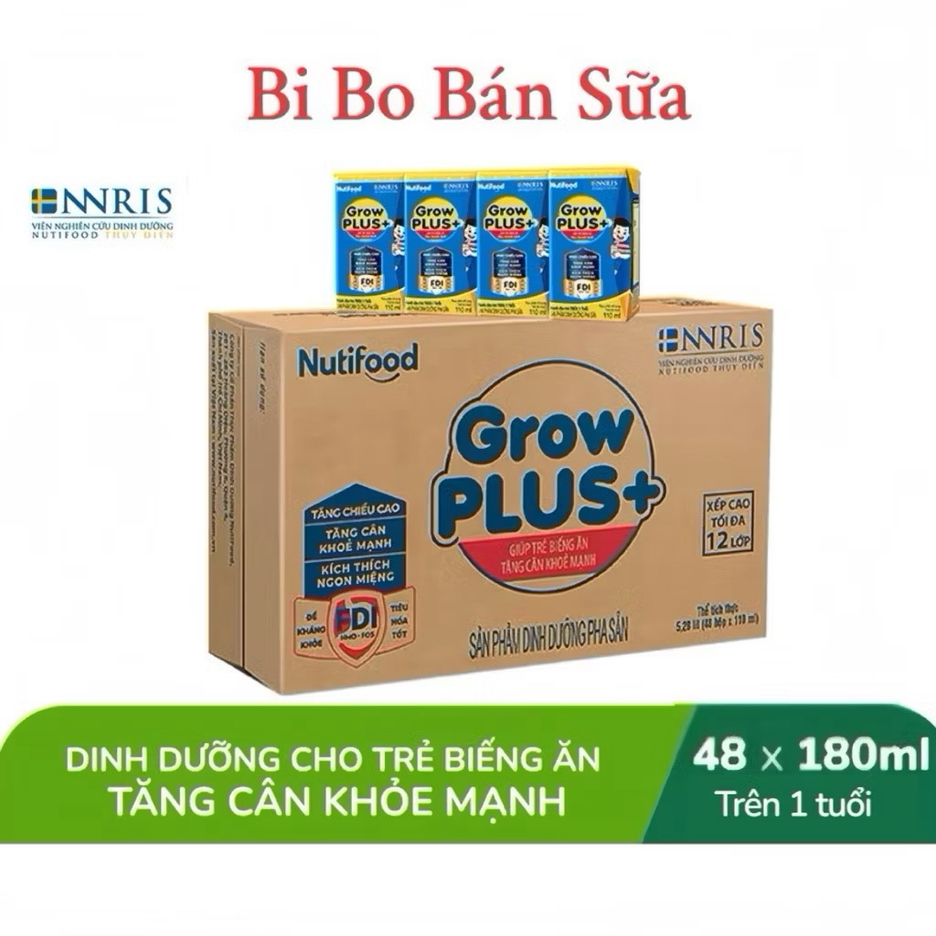 Thùng 48 Hộp Sữa Bột Pha Sẵn Nutifood GrowPLUS+ Xanh Biếng Ăn - 180ml [Trên 1 Tuổi]