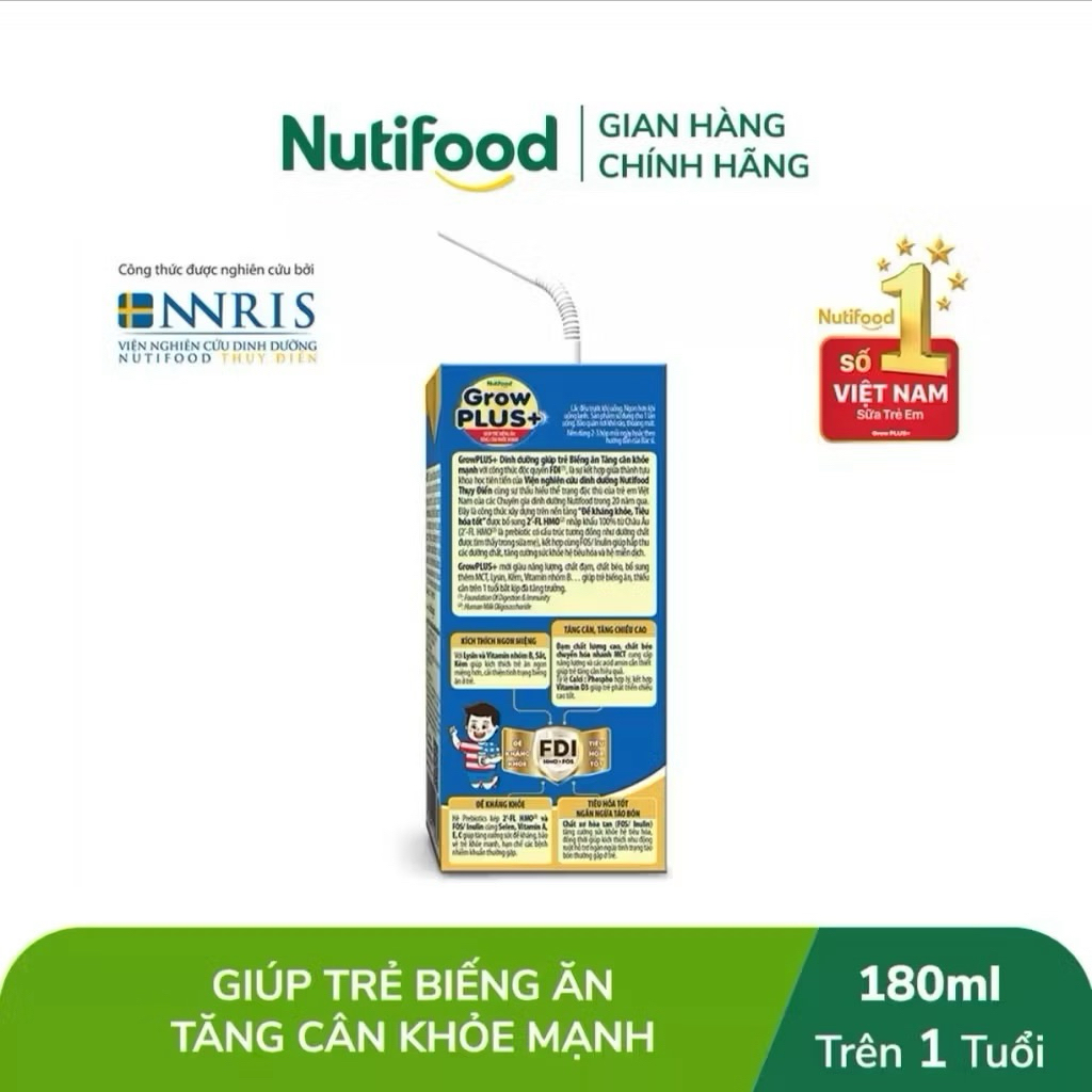 Thùng 48 Hộp Sữa Bột Pha Sẵn Nutifood GrowPLUS+ Xanh Biếng Ăn - 180ml [Trên 1 Tuổi]