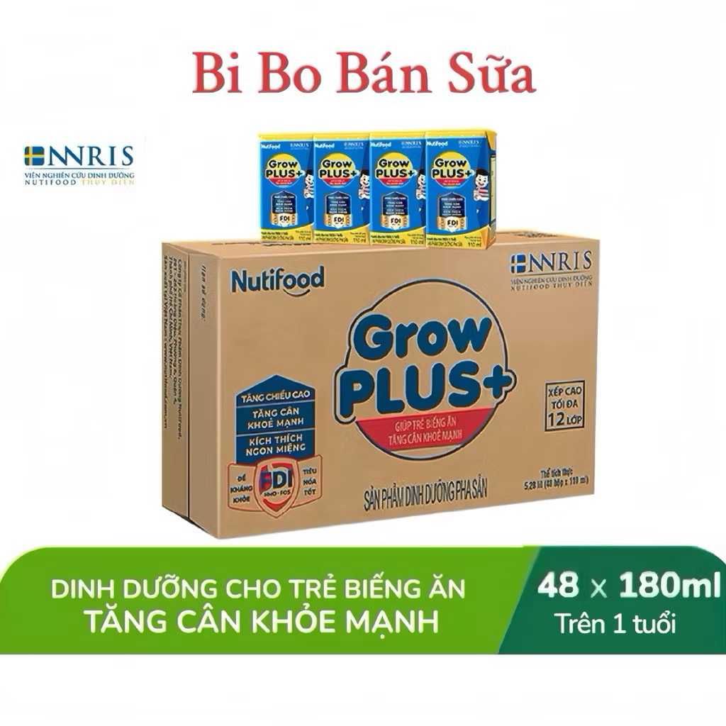 Thùng 48 Hộp Sữa Bột Pha Sẵn Nutifood GrowPLUS+ Xanh Biếng Ăn - 180ml [Trên 1 Tuổi]