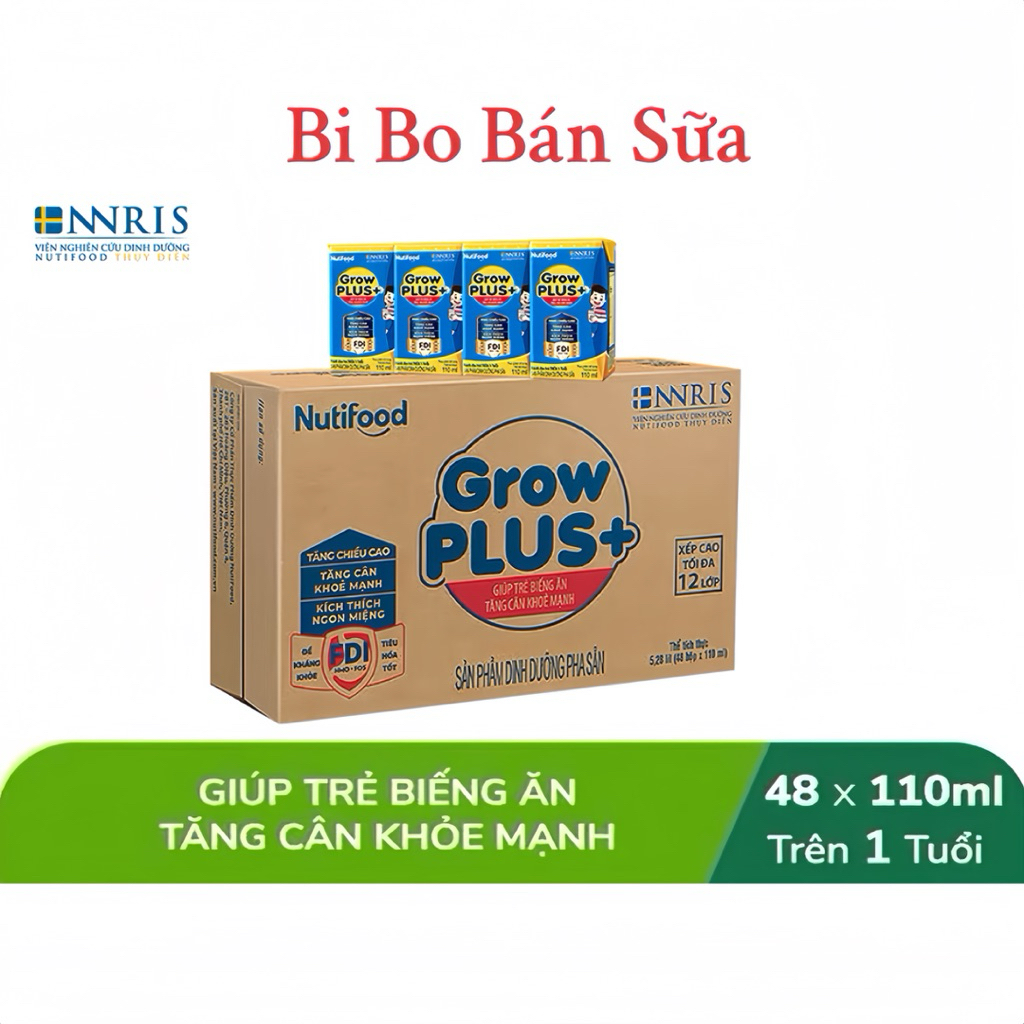 Thùng 48 Hộp Sữa Bột Pha Sẵn Nutifood GrowPLUS+ Xanh Biếng Ăn - 110ml [Trên 1 Tuổi]