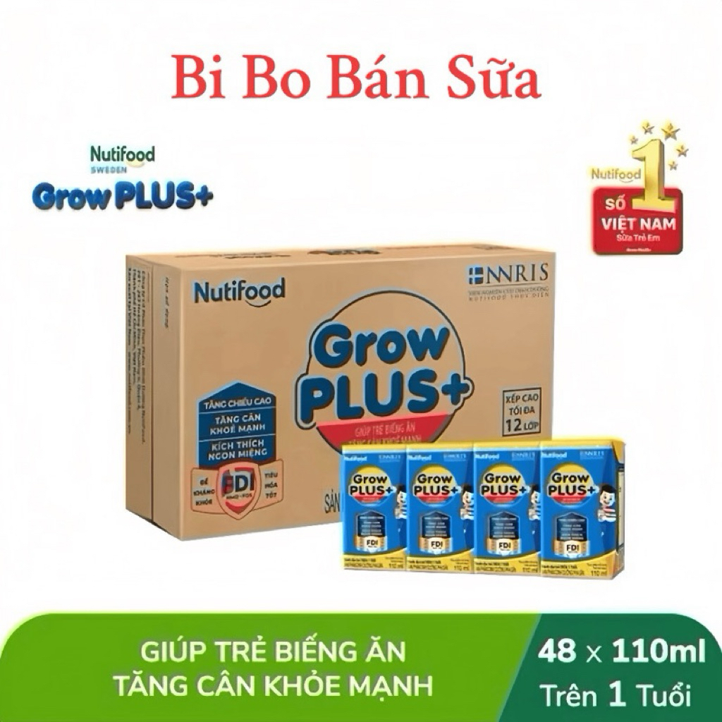 Thùng 48 Hộp Sữa Bột Pha Sẵn Nutifood GrowPLUS+ Xanh Biếng Ăn - 110ml [Trên 1 Tuổi]