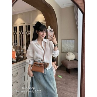 Áo sơ mi cổ đức tay dài dáng nhún bồng suông form rộng dễ phối nhiều đồ xinh xắn tiểu thư cho nàng - BaoTrang.clothes