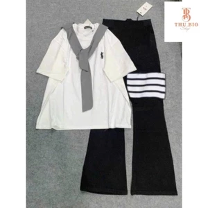Sét áo thun from babytee in logo Ngựa (Ko kèm khăn) + Quần ống loe 4 sọc siêu cá tính fresize 38-55kg