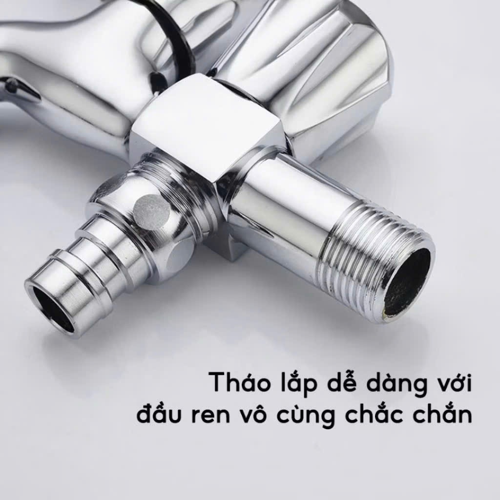 Vòi nước inox 304 2 đầu ra – Chia nước cho máy giặt, 2 cổng xả riêng biệt, chống gỉ bền lâu