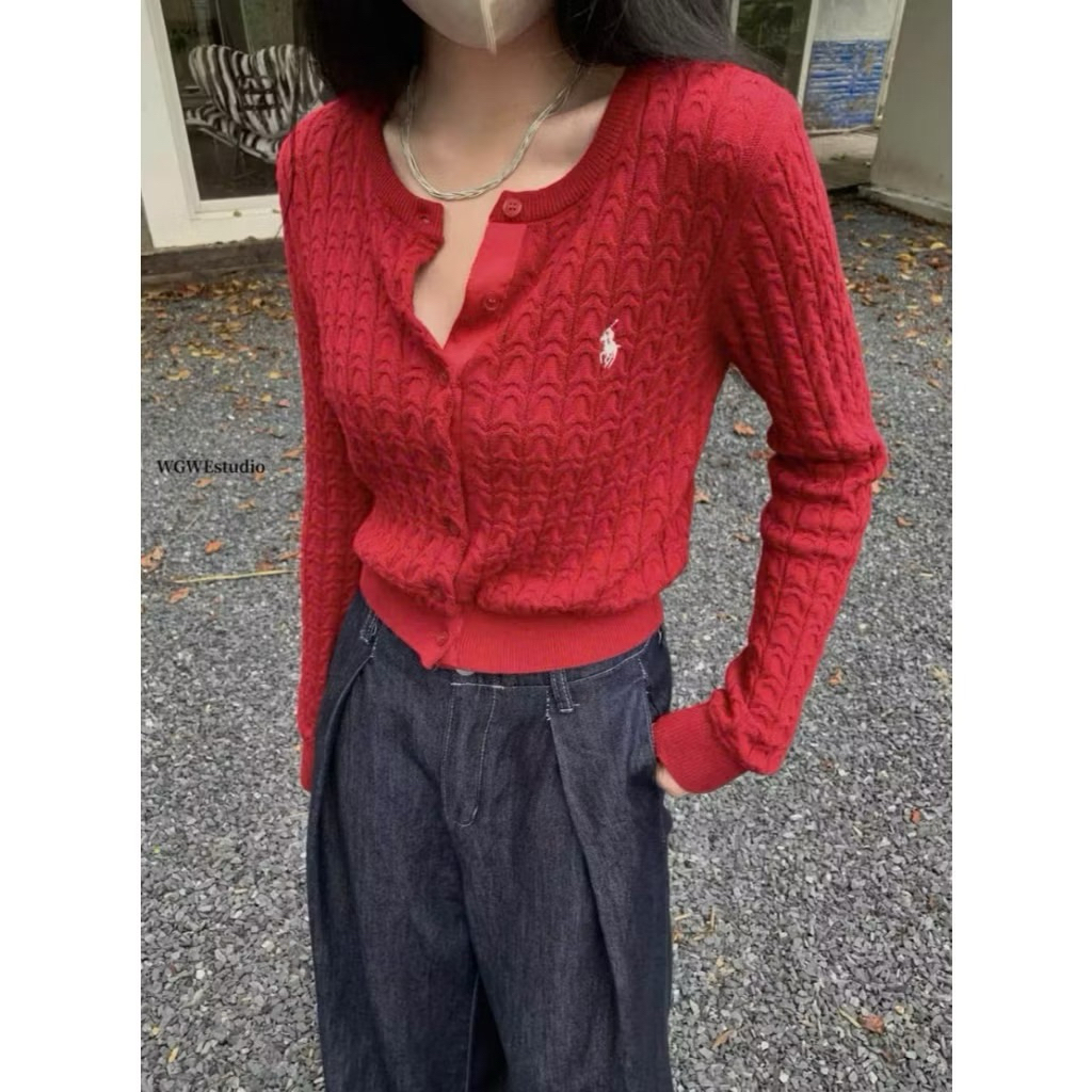 [NEW/SẴN] Áo len dài tay thêu ngựa cài cúc #6959