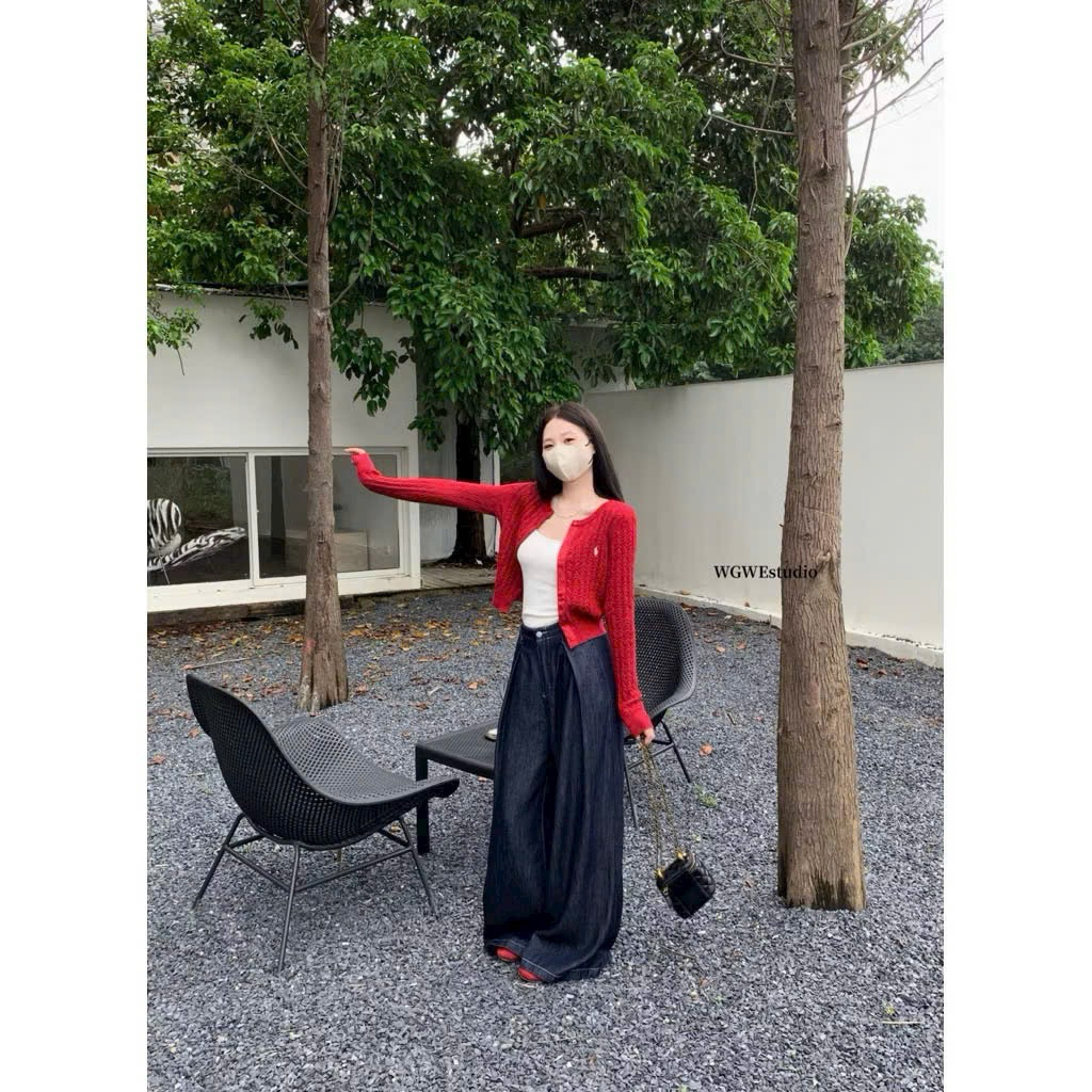 [NEW/SẴN] Áo len dài tay thêu ngựa cài cúc #6959