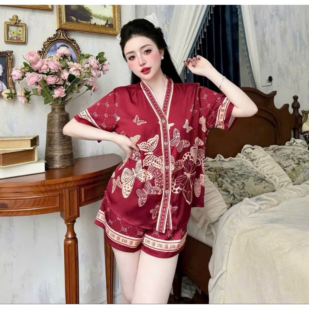 Set pijama Cổ V chất lụa Latin mềm mịn , mát , thấm hút mồ hồi co giãn nhẹ