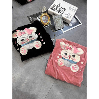 Váy nhung the hai dây thêu thỏ đeo kính cute dáng xuông quả lê