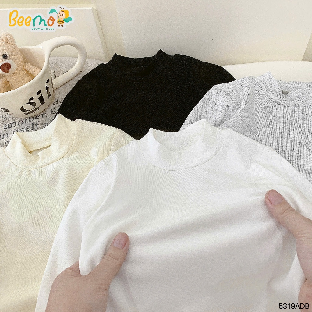 Áo giữ nhiệt lót lông cổ lọ ấm áp, áo thun giữ nhiệt trơn màu basic unisex cho bé 5319adb