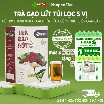 Trà gạo lứt DETONIC trà gạo lứt giảm cân, đóng túi lọc nhỏ gồm gạo lứt đậu đen xạ đen lá sen cỏ ngọt pha uống hiệu quả