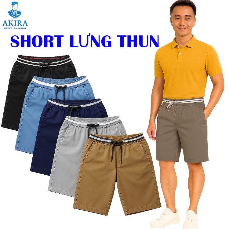 Quần short kaki nam lưng thun, vải bền đẹp thoáng mát, basic dễ phối đồ
