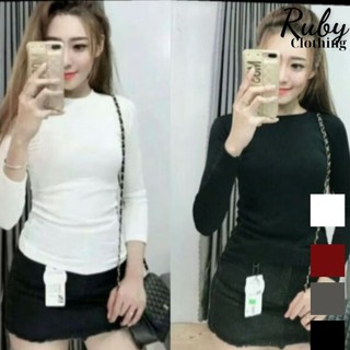 Áo tay dài thun gân và thun trơn, áo thun nữ dâng chuẩn ôm body - RUBY CLOTHING A08