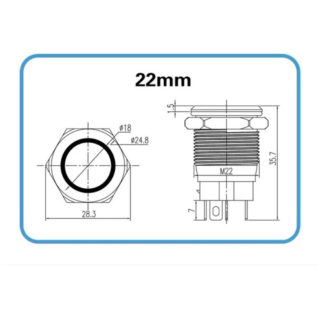 Công tắc led 12-24v lắp ổ khoá yên mầu xanh dương kèm jack cắm