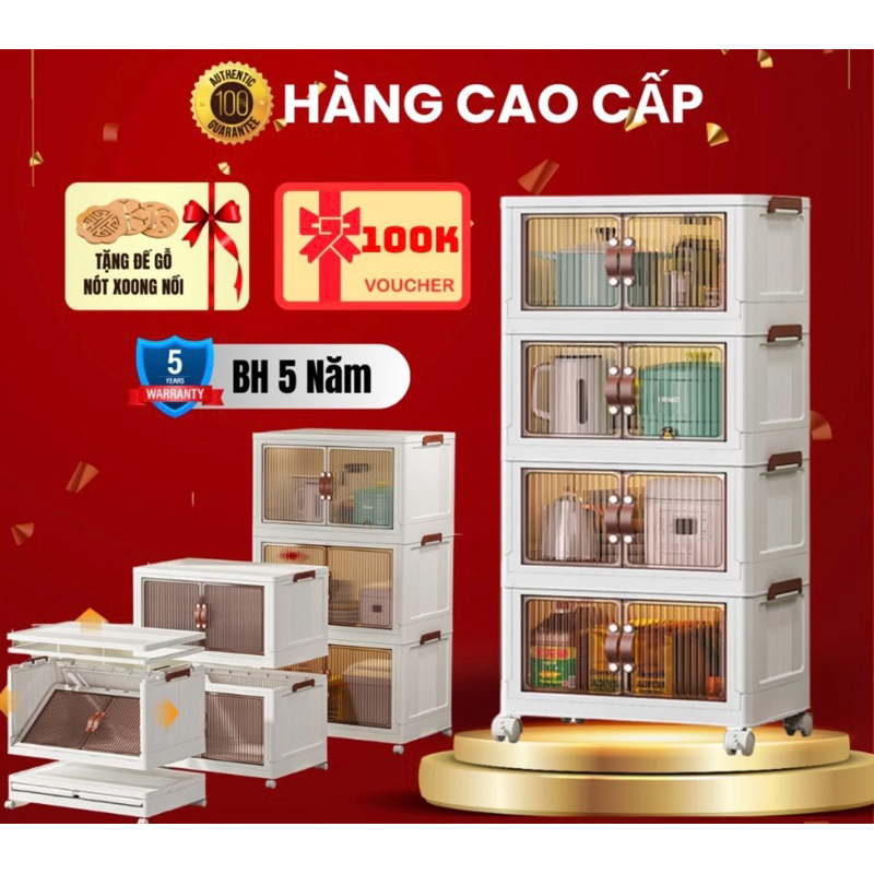 Tủ nhựa đa năng Gấp gọn Tiện Lợi , Tủ Để Đồ Bánh Xe Xoay 360 Độ Tủ Nhà Bếp Tủ Nhựa 2 Cánh 7979