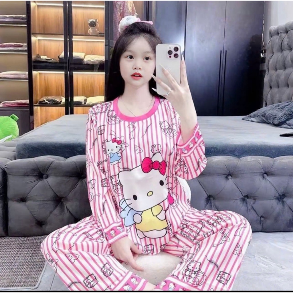 { SEZI Nhí 4-15 tuổi } Sét Bộ Quần ÁO Ngủ Thu Đông Dài Tay Dành Cho Bé Gái sz9-45kg . Chất Liệu sẹc Dày Dặn