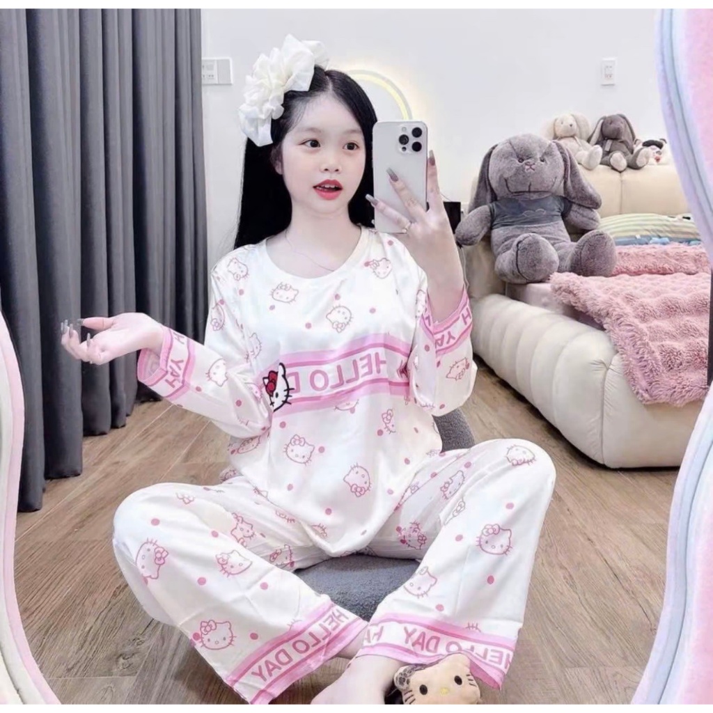 { SEZI Nhí 4-15 tuổi } Sét Bộ Quần ÁO Ngủ Thu Đông Dài Tay Dành Cho Bé Gái sz9-45kg . Chất Liệu sẹc Dày Dặn