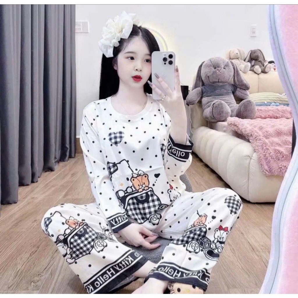 { SEZI Nhí 4-15 tuổi } Sét Bộ Quần ÁO Ngủ Thu Đông Dài Tay Dành Cho Bé Gái sz9-45kg . Chất Liệu sẹc Dày Dặn