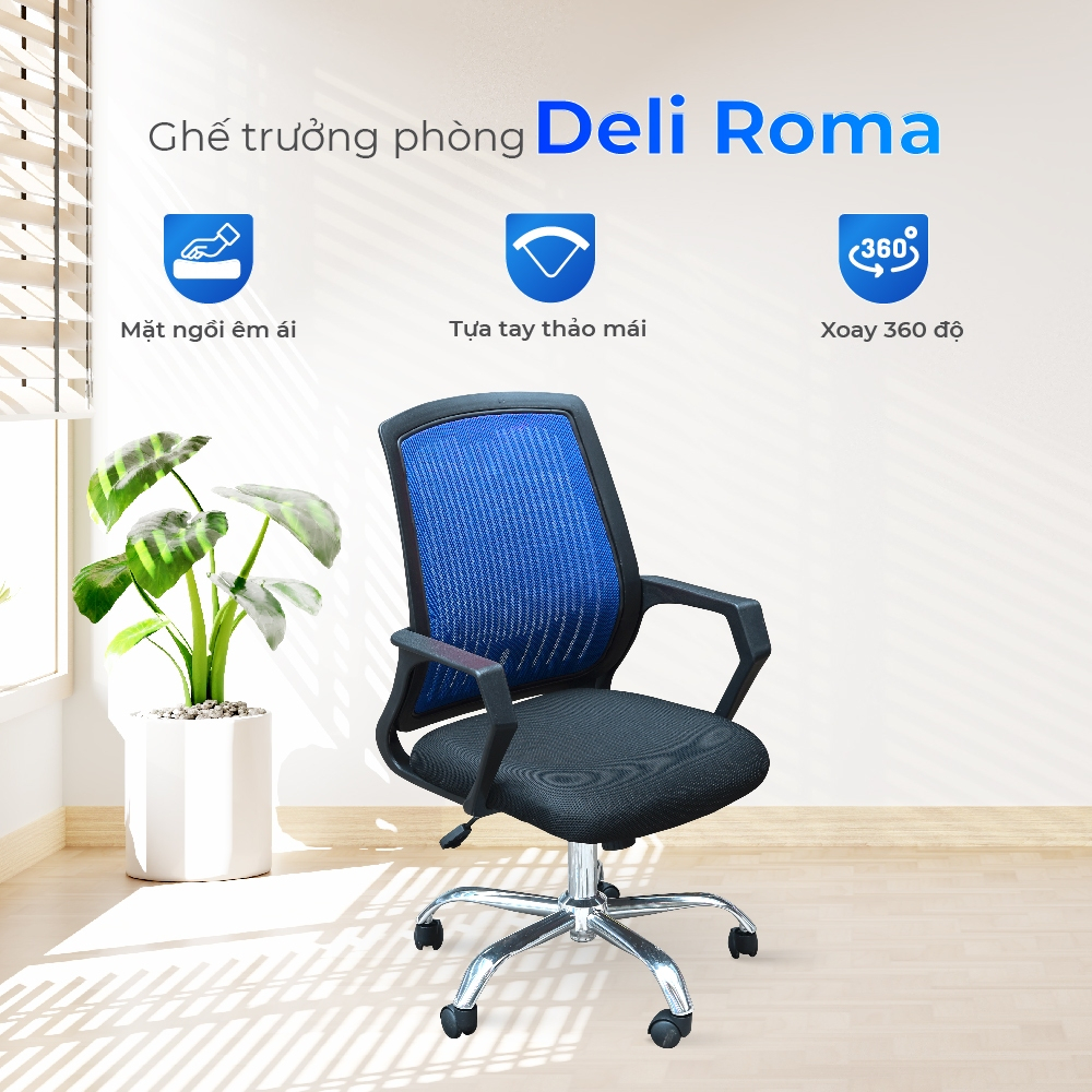 [FREESHIP] Ghế văn phòng Deli Roma QUI PHÚC, nâng hạ thoải mái, xoay 360 độ, linh hoạt, chắc chắn, tiện lợi