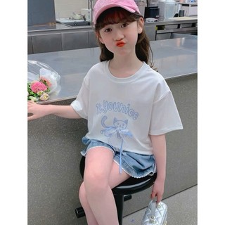 [B&G] Sét bộ áo thun trắng cotton kèm quần đùi jean đi học mặc nhà cho bé gái từ 10-45kg
