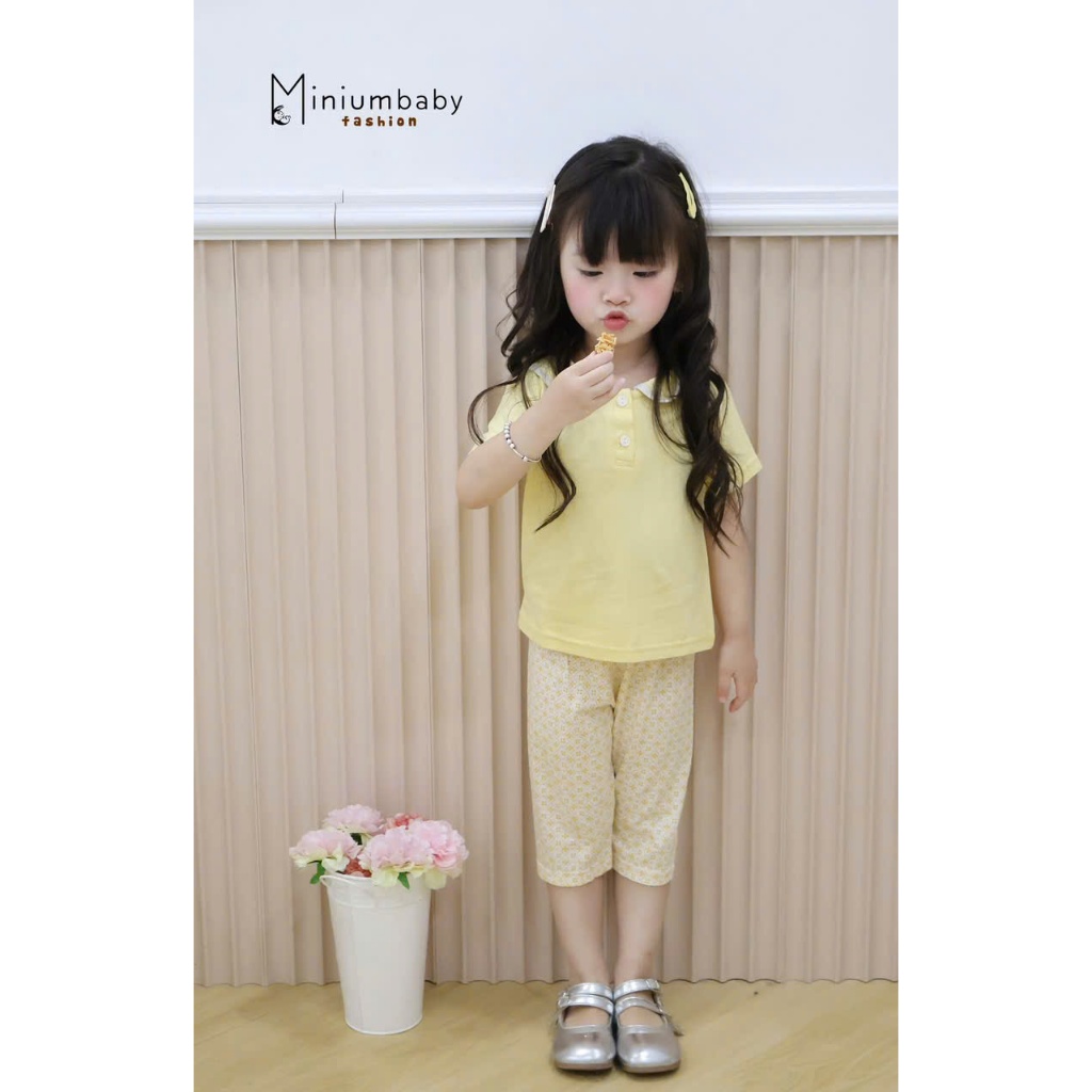 Set bộ cộc tay cổ sen bé gái Miniumbaby basic bé mặc đi chơi đi học, chất vải cotton mềm mát SB1858