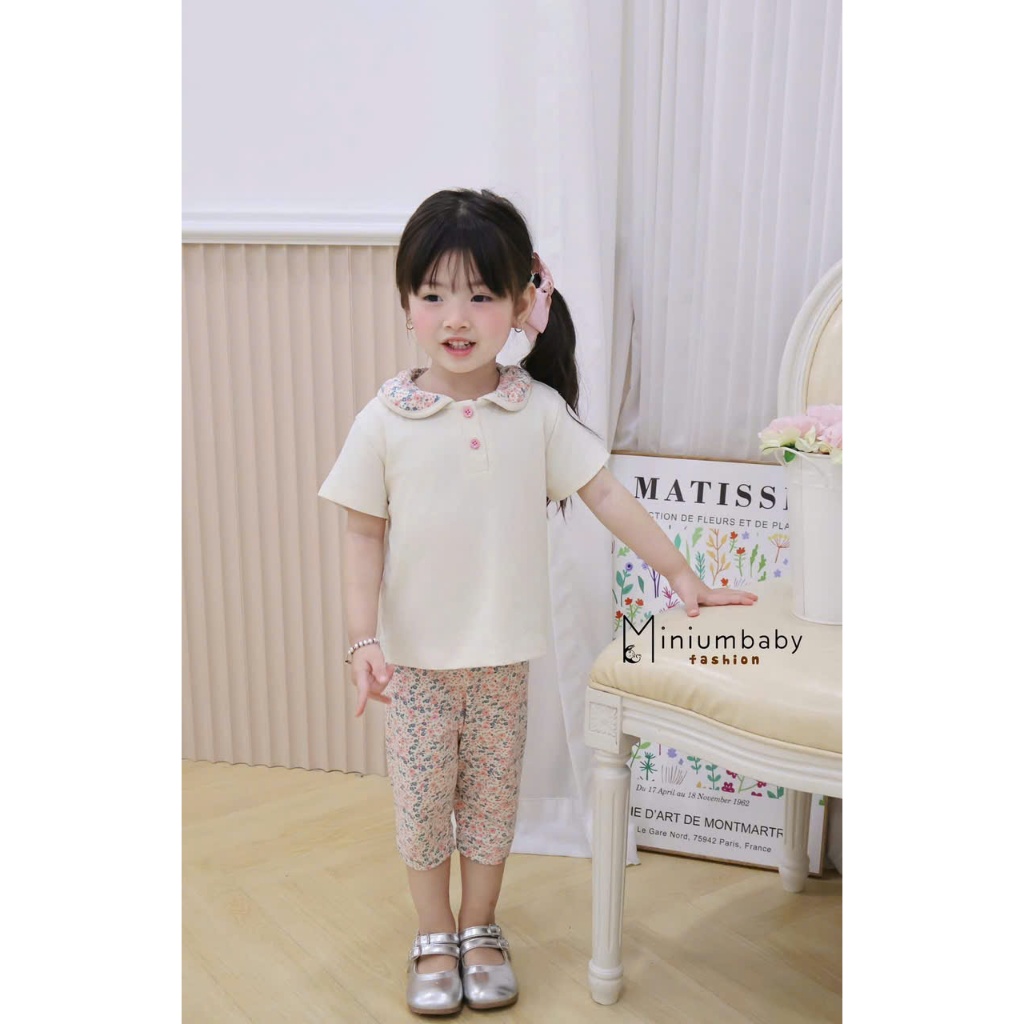 Set bộ cộc tay bé gái Miniumbaby dáng cổ sen quần lửng, chất cotton mềm mịn, bé 1-6 tuổi SB1942