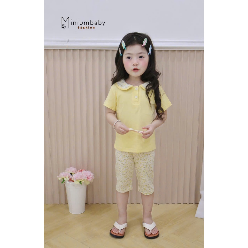 Set bộ cộc tay quần lửng bé gái Miniumbaby dáng cổ sen, chất cotton mềm mịn bé từ 1 - 6 tuổi SB1839