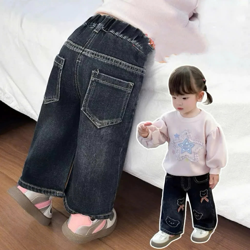 (10-32KG) Quần jeans ống xuông họa tiết xinh cho bé yêu xinh xắn dễ thương
