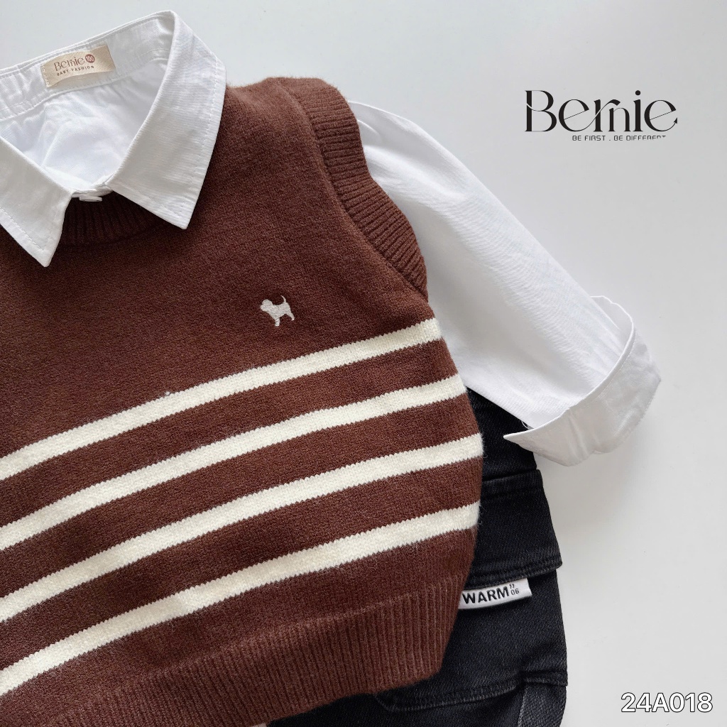 Áo gile len thừng phối viền phong cách Hàn Quốc, áo gile bé trai hàng Bernie
