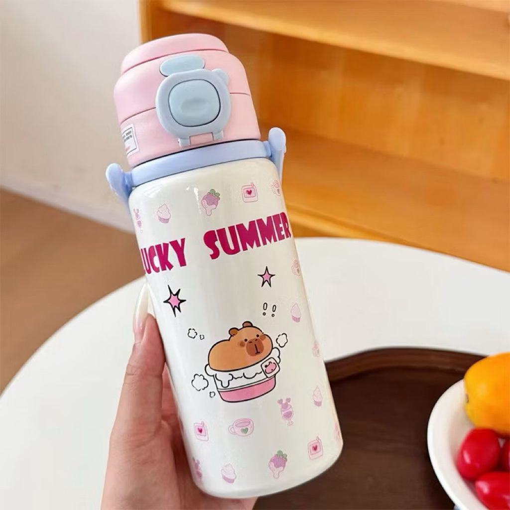 Bình giữ nhiệt Capybara 500ml có khóa chống rò rỉ cho học sinh và trẻ em