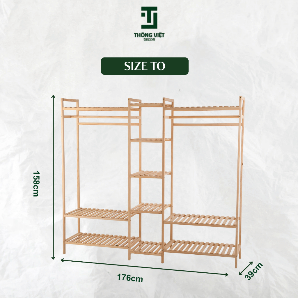 Tủ Treo Quần Áo Giá Treo 3 Ngăn Gỗ Thông Tự Nhiên, Kệ Gỗ Vuông Treo Đồ Chắc Chắn Chịu Lực Tốt