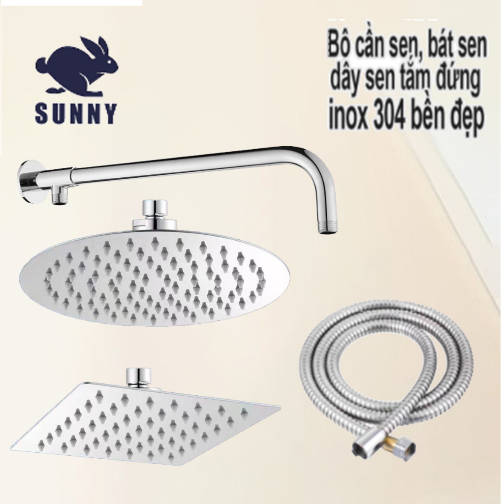 Đủ bộ bát sen VUÔNG, TRÒN tắm đứng kèm dây nối bằng Inox sáng bóng tiện lợi gồm bát sen cần treo b át và dây sen